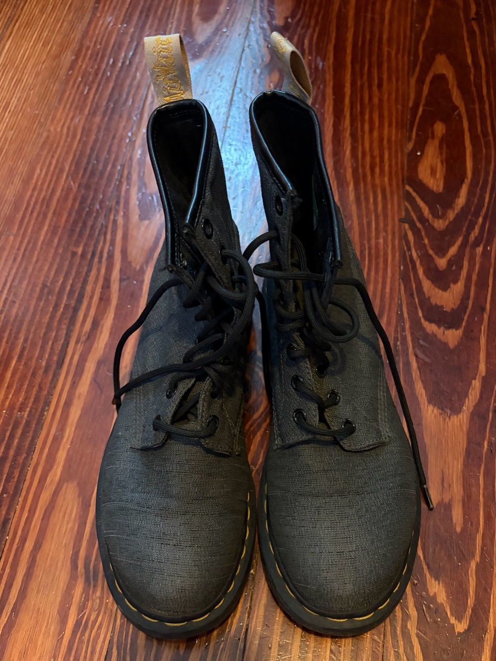 Dr Martens - Vegan Castel - Gray Canvas Combat Boots - Women’s Size 8